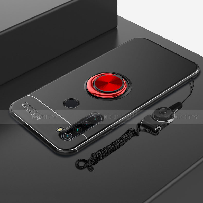 Funda Silicona Carcasa Ultrafina Goma con Magnetico Anillo de dedo Soporte para Xiaomi Redmi Note 8T Rojo y Negro