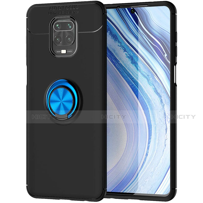 Funda Silicona Carcasa Ultrafina Goma con Magnetico Anillo de dedo Soporte para Xiaomi Redmi Note 9 Pro Max Azul y Negro