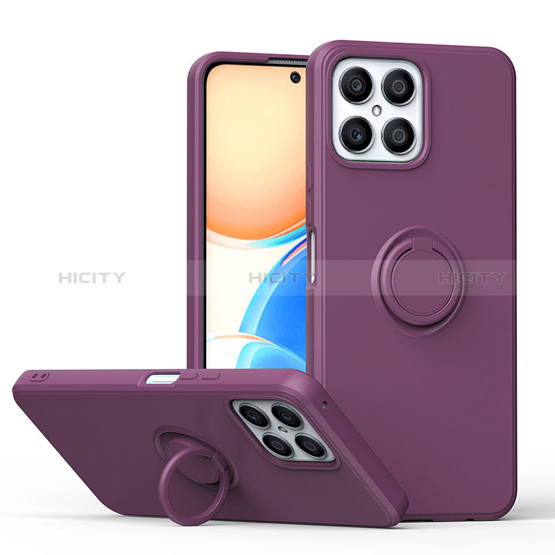 Funda Silicona Carcasa Ultrafina Goma con Magnetico Anillo de dedo Soporte QW1 para Huawei Honor X8 4G Morado