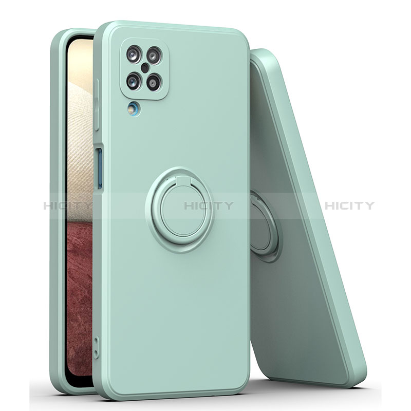 Funda Silicona Carcasa Ultrafina Goma con Magnetico Anillo de dedo Soporte QW1 para Samsung Galaxy A12 5G Menta Verde