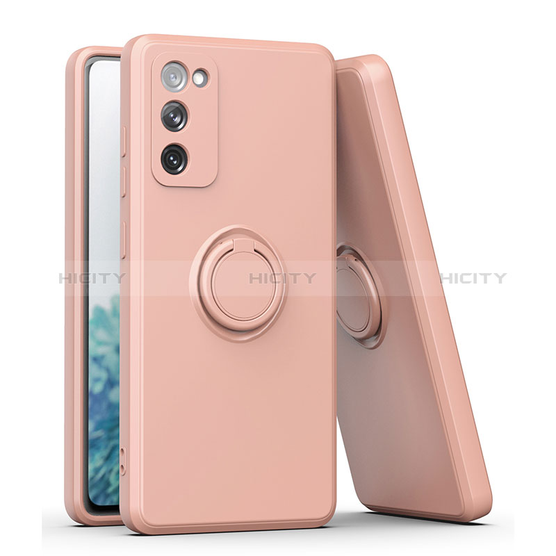 Funda Silicona Carcasa Ultrafina Goma con Magnetico Anillo de dedo Soporte QW1 para Samsung Galaxy A12 Nacho Rosa