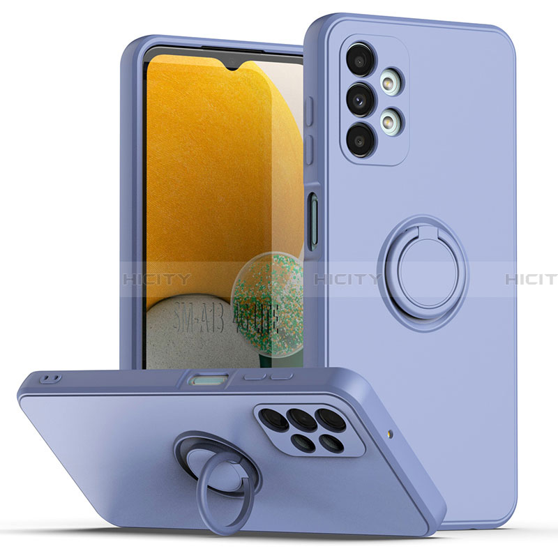 Funda Silicona Carcasa Ultrafina Goma con Magnetico Anillo de dedo Soporte QW1 para Samsung Galaxy A13 4G Gris Lavanda