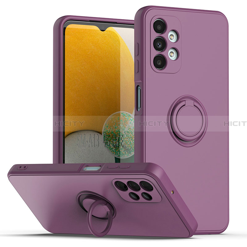 Funda Silicona Carcasa Ultrafina Goma con Magnetico Anillo de dedo Soporte QW1 para Samsung Galaxy A13 4G Morado