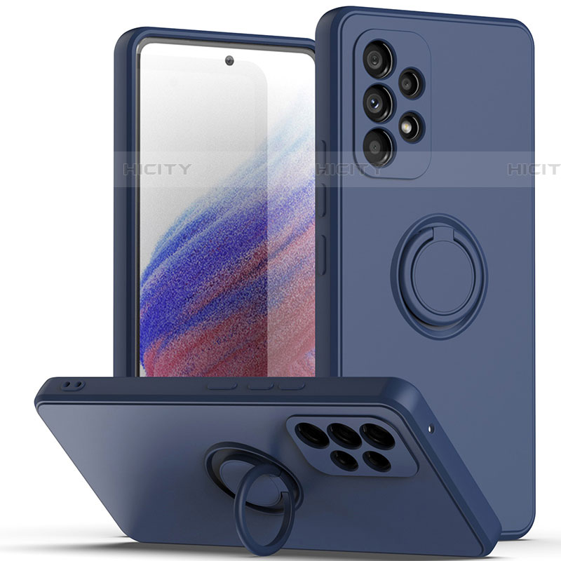 Funda Silicona Carcasa Ultrafina Goma con Magnetico Anillo de dedo Soporte QW1 para Samsung Galaxy A73 5G Azul