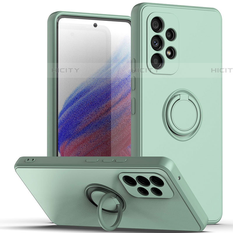 Funda Silicona Carcasa Ultrafina Goma con Magnetico Anillo de dedo Soporte QW1 para Samsung Galaxy A73 5G Menta Verde