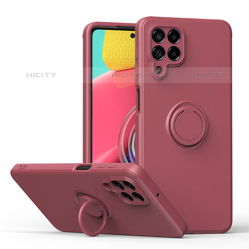 Funda Silicona Carcasa Ultrafina Goma con Magnetico Anillo de dedo Soporte QW1 para Samsung Galaxy M53 5G Rojo Rosa