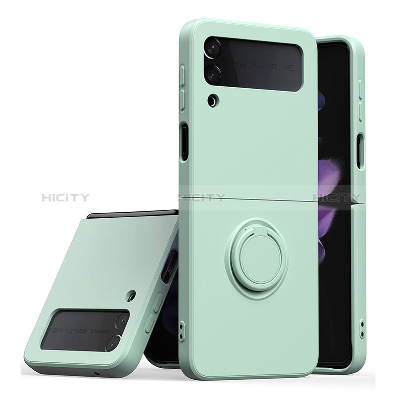 Funda Silicona Carcasa Ultrafina Goma con Magnetico Anillo de dedo Soporte QW1 para Samsung Galaxy Z Flip3 5G Ejercito Verde