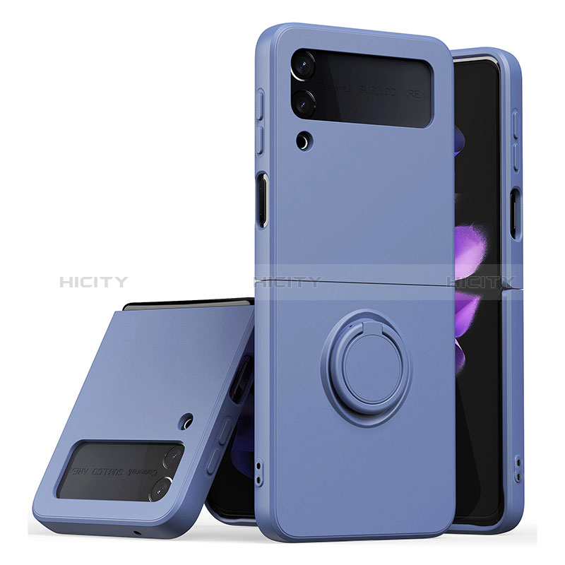 Funda Silicona Carcasa Ultrafina Goma con Magnetico Anillo de dedo Soporte QW1 para Samsung Galaxy Z Flip3 5G Gris Lavanda