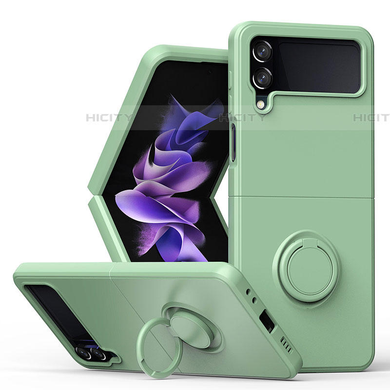 Funda Silicona Carcasa Ultrafina Goma con Magnetico Anillo de dedo Soporte QW1 para Samsung Galaxy Z Flip4 5G Menta Verde