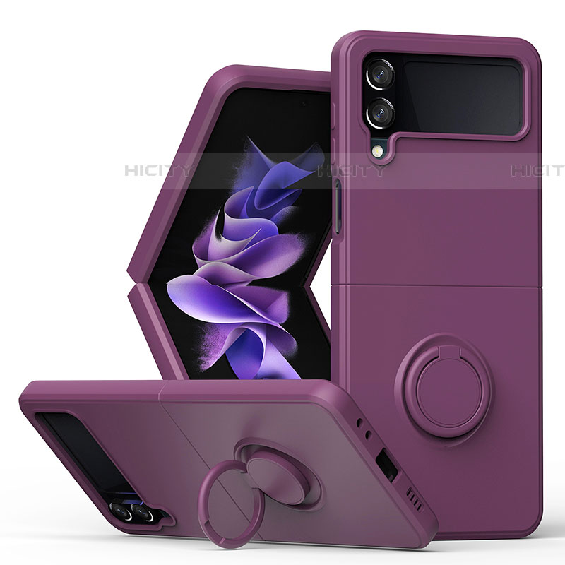 Funda Silicona Carcasa Ultrafina Goma con Magnetico Anillo de dedo Soporte QW1 para Samsung Galaxy Z Flip4 5G Morado