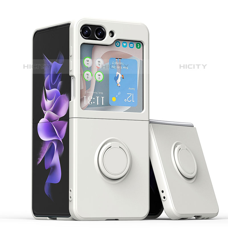 Funda Silicona Carcasa Ultrafina Goma con Magnetico Anillo de dedo Soporte QW1 para Samsung Galaxy Z Flip5 5G