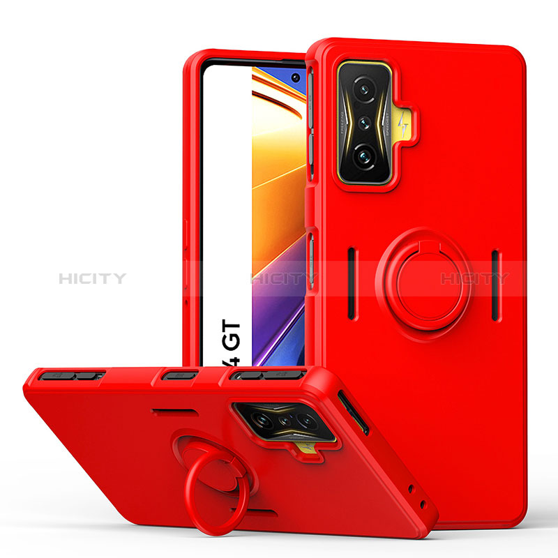 Funda Silicona Carcasa Ultrafina Goma con Magnetico Anillo de dedo Soporte QW1 para Xiaomi Poco F4 GT 5G Rojo