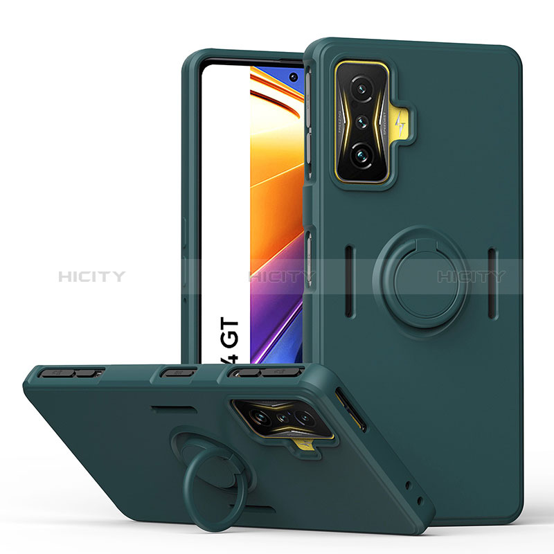 Funda Silicona Carcasa Ultrafina Goma con Magnetico Anillo de dedo Soporte QW1 para Xiaomi Poco F4 GT 5G Verde Noche