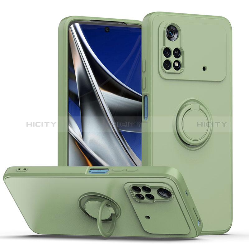 Funda Silicona Carcasa Ultrafina Goma con Magnetico Anillo de dedo Soporte QW1 para Xiaomi Poco M4 Pro 4G Ejercito Verde