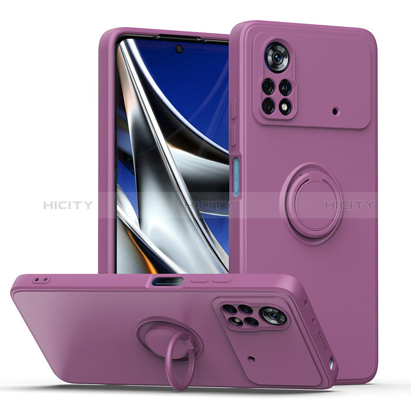 Funda Silicona Carcasa Ultrafina Goma con Magnetico Anillo de dedo Soporte QW1 para Xiaomi Poco X4 Pro 5G Morado