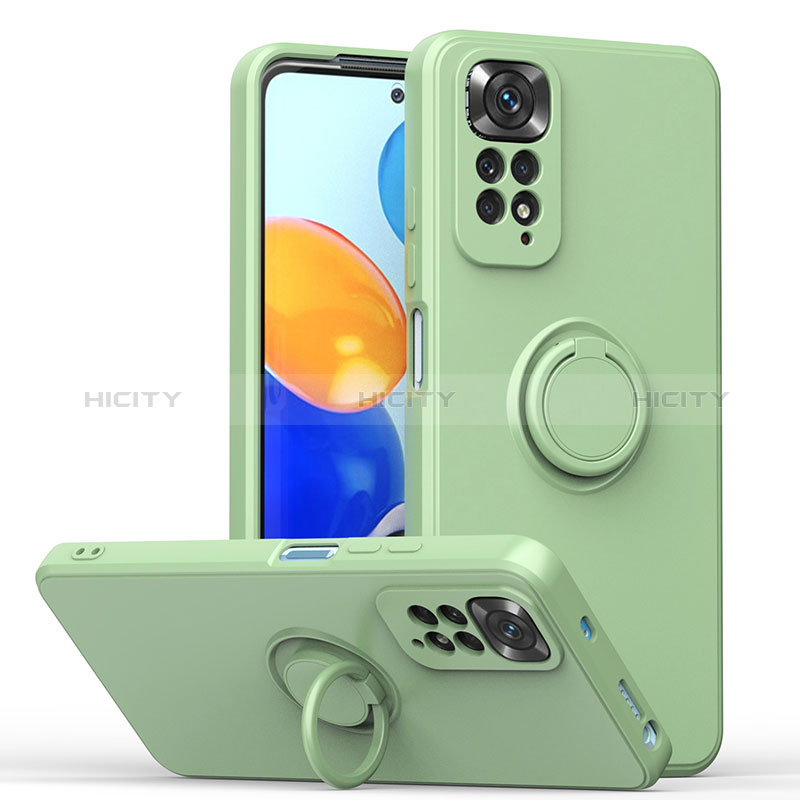 Funda Silicona Carcasa Ultrafina Goma con Magnetico Anillo de dedo Soporte QW1 para Xiaomi Redmi Note 11 4G (2022) Menta Verde