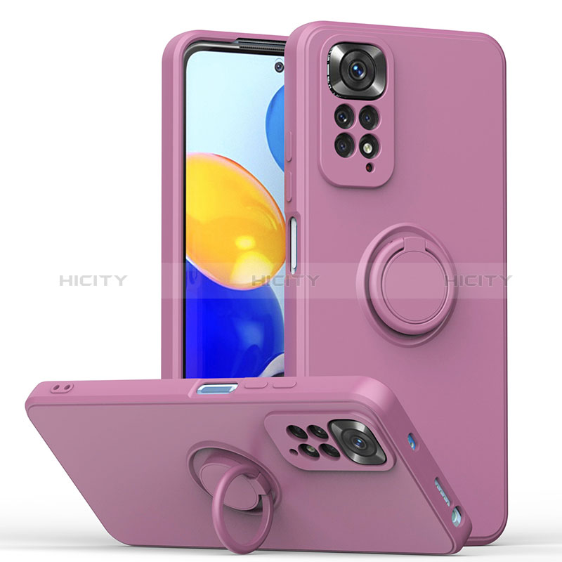 Funda Silicona Carcasa Ultrafina Goma con Magnetico Anillo de dedo Soporte QW1 para Xiaomi Redmi Note 11 4G (2022) Morado