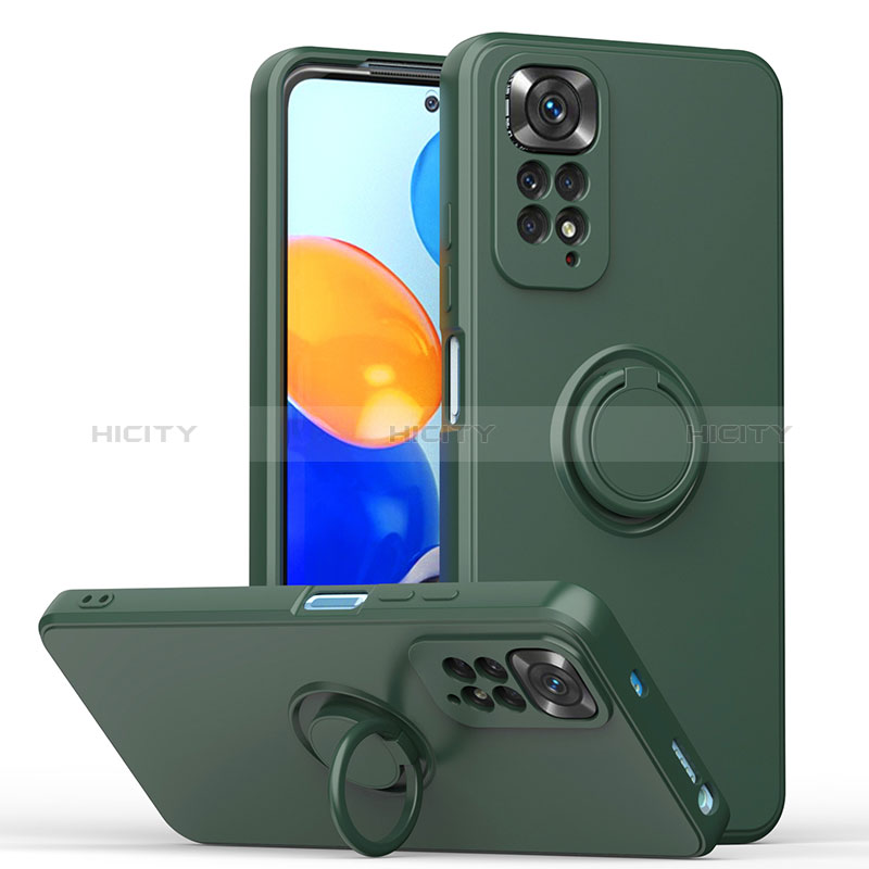 Funda Silicona Carcasa Ultrafina Goma con Magnetico Anillo de dedo Soporte QW1 para Xiaomi Redmi Note 11 4G (2022) Verde Noche