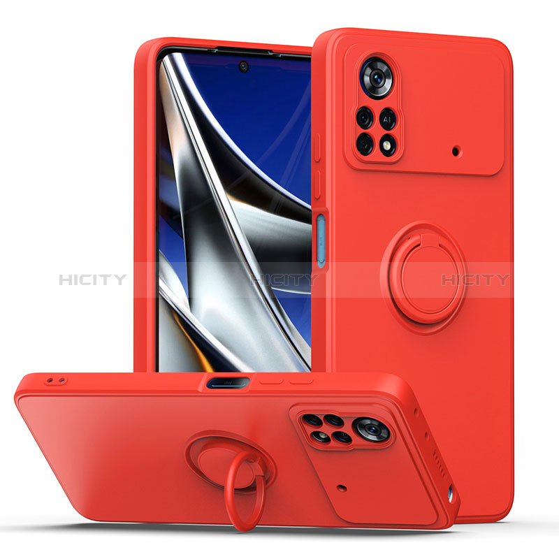 Funda Silicona Carcasa Ultrafina Goma con Magnetico Anillo de dedo Soporte QW1 para Xiaomi Redmi Note 11E Pro 5G Rojo