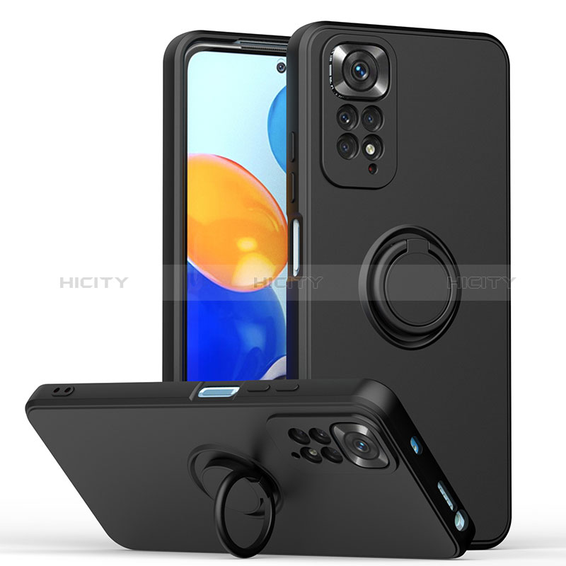 Funda Silicona Carcasa Ultrafina Goma con Magnetico Anillo de dedo Soporte QW1 para Xiaomi Redmi Note 11S 4G Negro