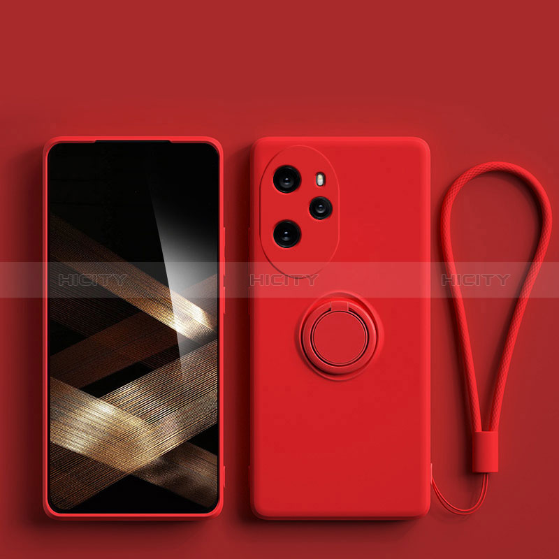 Funda Silicona Carcasa Ultrafina Goma con Magnetico Anillo de dedo Soporte S01 para Huawei Honor 100 Pro 5G Rojo