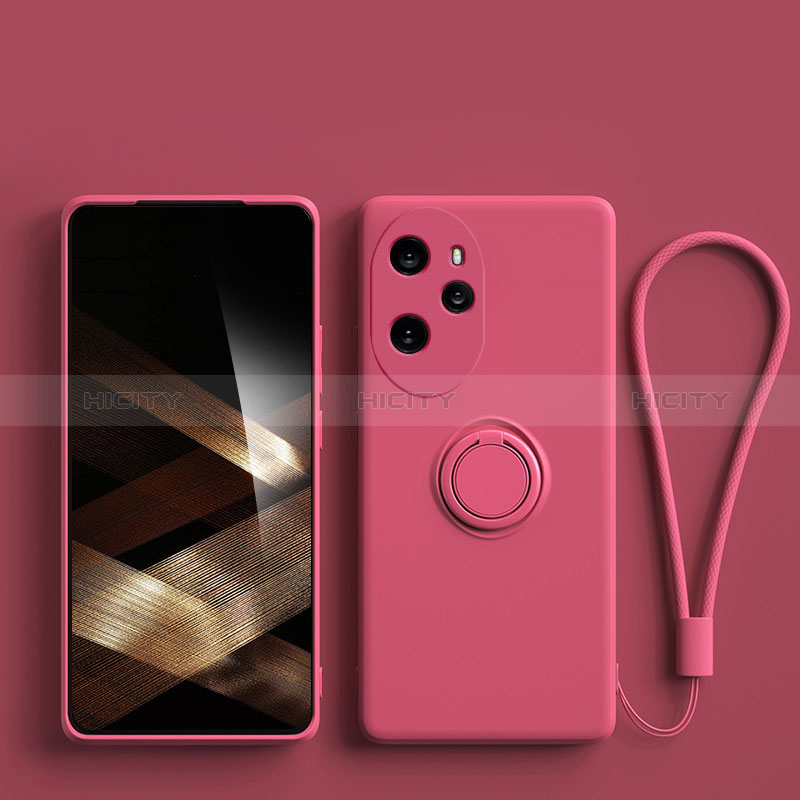 Funda Silicona Carcasa Ultrafina Goma con Magnetico Anillo de dedo Soporte S01 para Huawei Honor 100 Pro 5G Rosa Roja