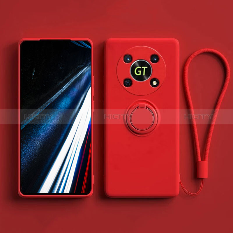 Funda Silicona Carcasa Ultrafina Goma con Magnetico Anillo de dedo Soporte S01 para Huawei Honor Magic4 Lite 5G Rojo