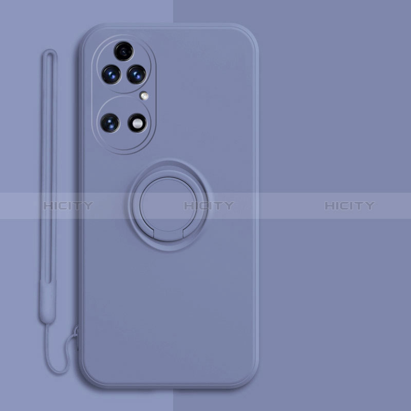 Funda Silicona Carcasa Ultrafina Goma con Magnetico Anillo de dedo Soporte S01 para Huawei P50 Gris Lavanda