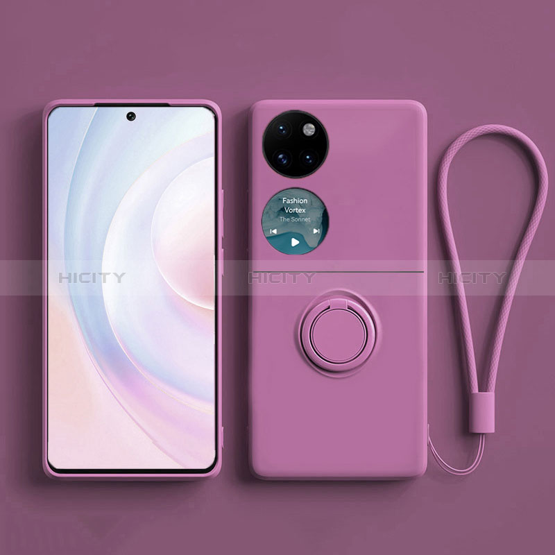 Funda Silicona Carcasa Ultrafina Goma con Magnetico Anillo de dedo Soporte S01 para Huawei P50 Pocket Morado