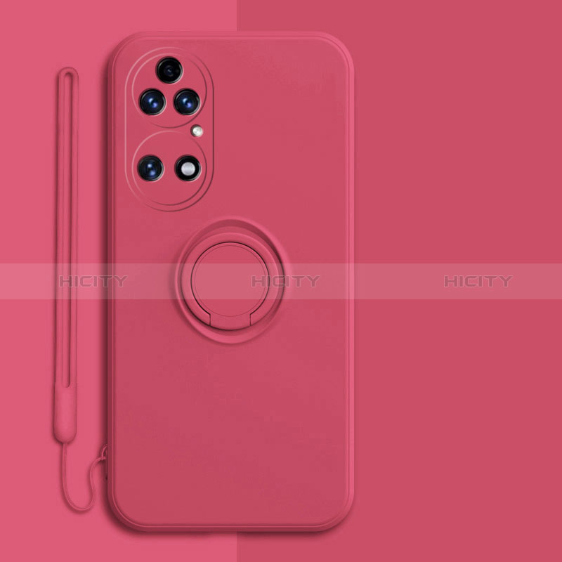 Funda Silicona Carcasa Ultrafina Goma con Magnetico Anillo de dedo Soporte S01 para Huawei P50 Pro Rojo