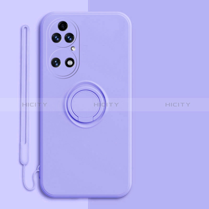 Funda Silicona Carcasa Ultrafina Goma con Magnetico Anillo de dedo Soporte S01 para Huawei P50 Purpura Claro