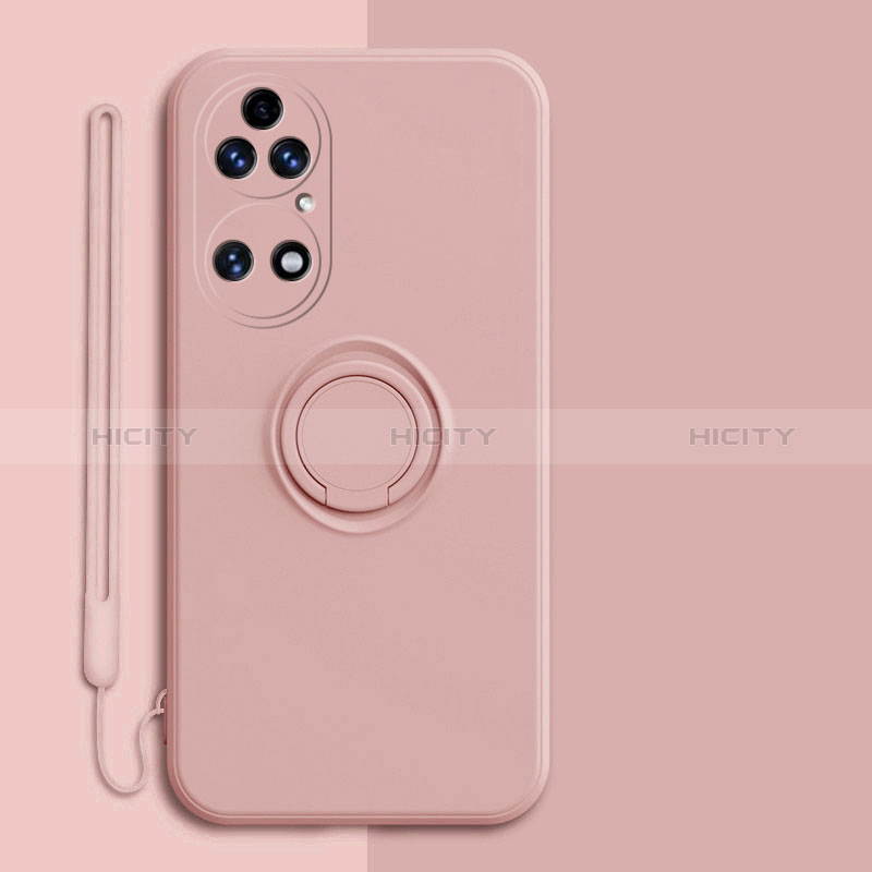 Funda Silicona Carcasa Ultrafina Goma con Magnetico Anillo de dedo Soporte S01 para Huawei P50 Rosa