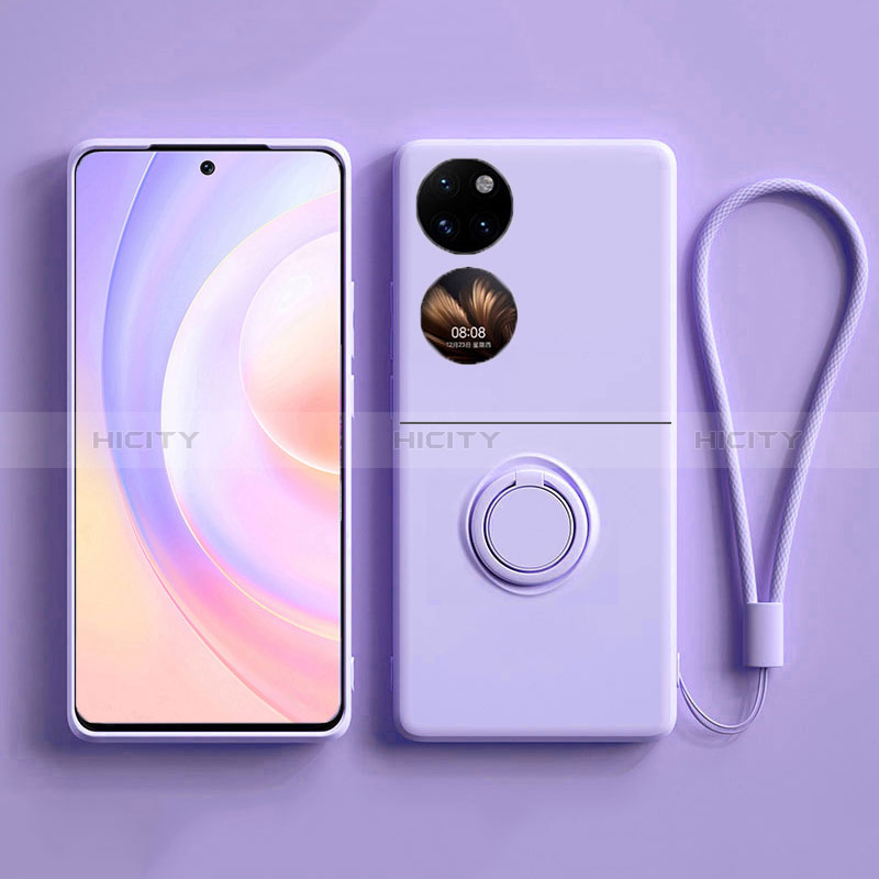 Funda Silicona Carcasa Ultrafina Goma con Magnetico Anillo de dedo Soporte S01 para Huawei Pocket S Purpura Claro