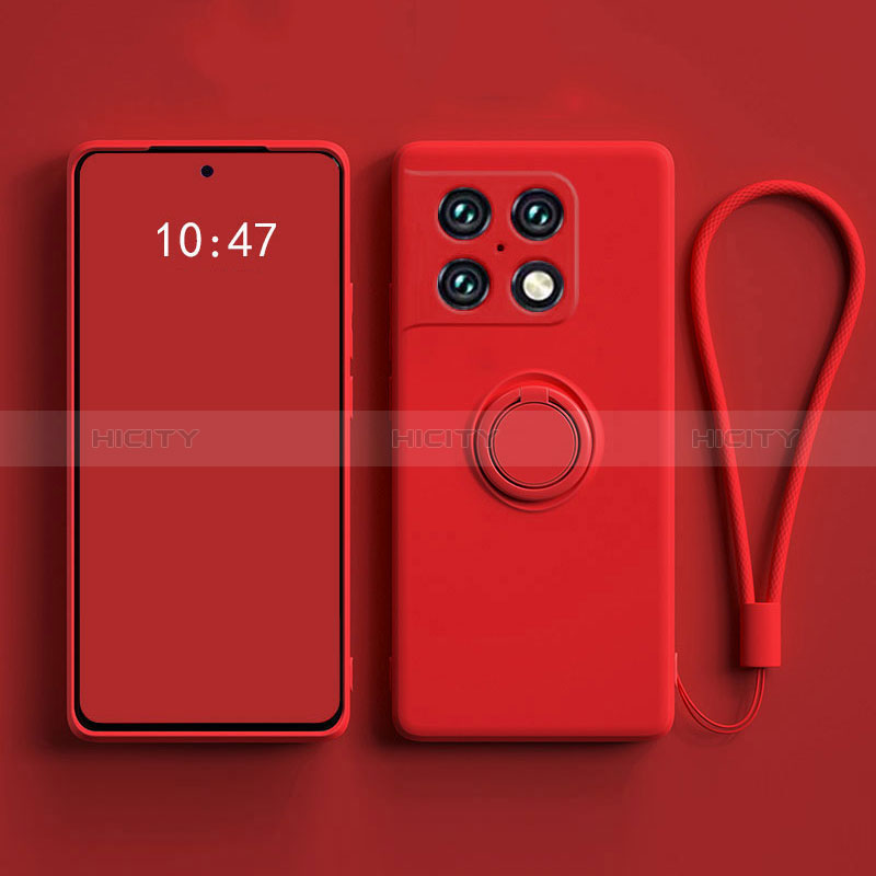 Funda Silicona Carcasa Ultrafina Goma con Magnetico Anillo de dedo Soporte S01 para OnePlus 10 Pro 5G Rojo