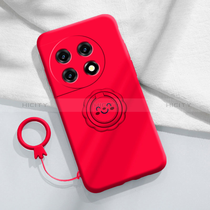 Funda Silicona Carcasa Ultrafina Goma con Magnetico Anillo de dedo Soporte S01 para OnePlus Ace 2 5G Rojo