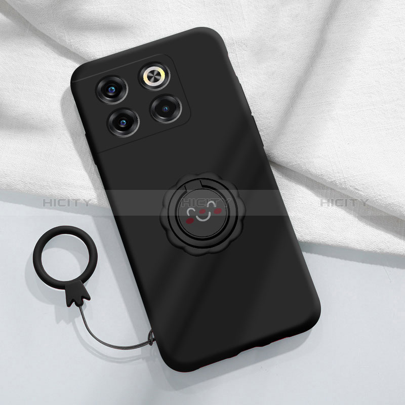 Funda Silicona Carcasa Ultrafina Goma con Magnetico Anillo de dedo Soporte S01 para OnePlus Ace Pro 5G Negro