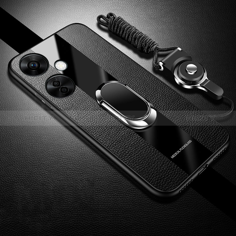 Funda Silicona Carcasa Ultrafina Goma con Magnetico Anillo de dedo Soporte S01 para OnePlus Nord N30 5G Negro