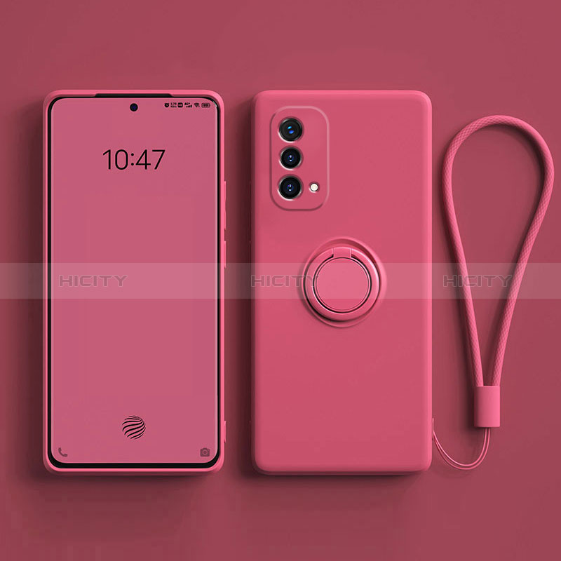 Funda Silicona Carcasa Ultrafina Goma con Magnetico Anillo de dedo Soporte S01 para Oppo A54 5G Rosa Roja