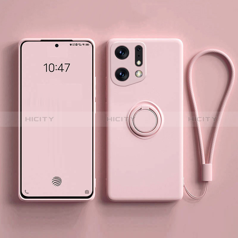 Funda Silicona Carcasa Ultrafina Goma con Magnetico Anillo de dedo Soporte S01 para Oppo Find X5 5G