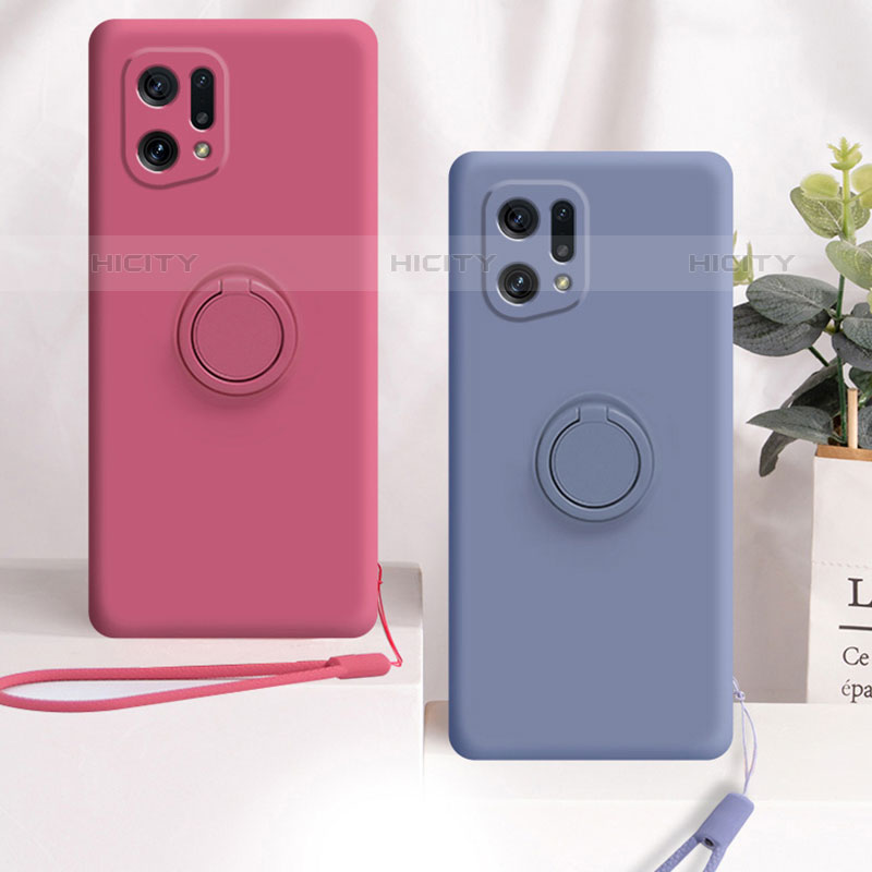 Funda Silicona Carcasa Ultrafina Goma con Magnetico Anillo de dedo Soporte S01 para Oppo Find X5 Pro 5G