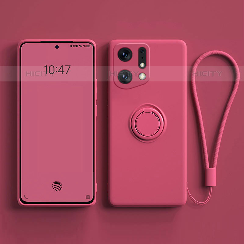 Funda Silicona Carcasa Ultrafina Goma con Magnetico Anillo de dedo Soporte S01 para Oppo Find X5 Pro 5G