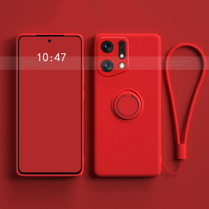 Funda Silicona Carcasa Ultrafina Goma con Magnetico Anillo de dedo Soporte S01 para Oppo Find X5 Pro 5G Rojo