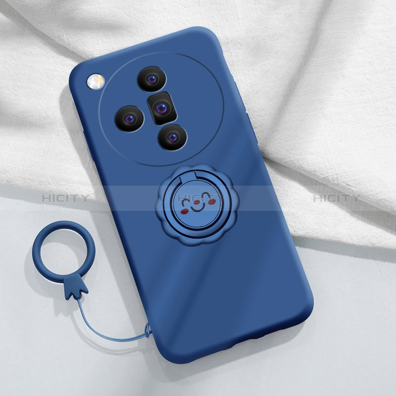 Funda Silicona Carcasa Ultrafina Goma con Magnetico Anillo de dedo Soporte S01 para Oppo Find X7 Ultra 5G Azul