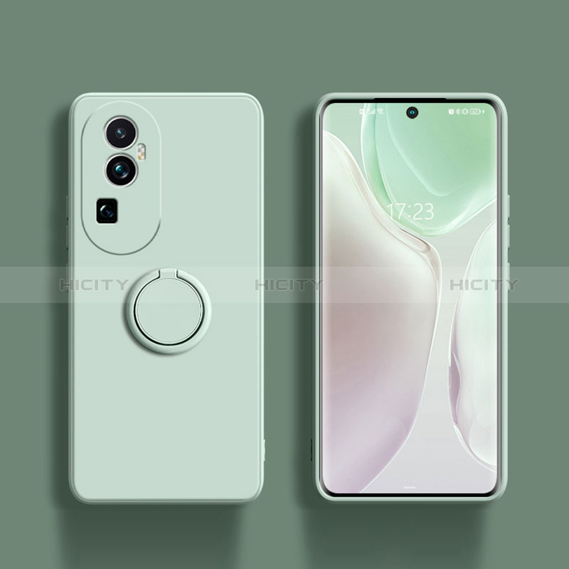 Funda Silicona Carcasa Ultrafina Goma con Magnetico Anillo de dedo Soporte S01 para Oppo Reno10 Pro+ Plus 5G Menta Verde