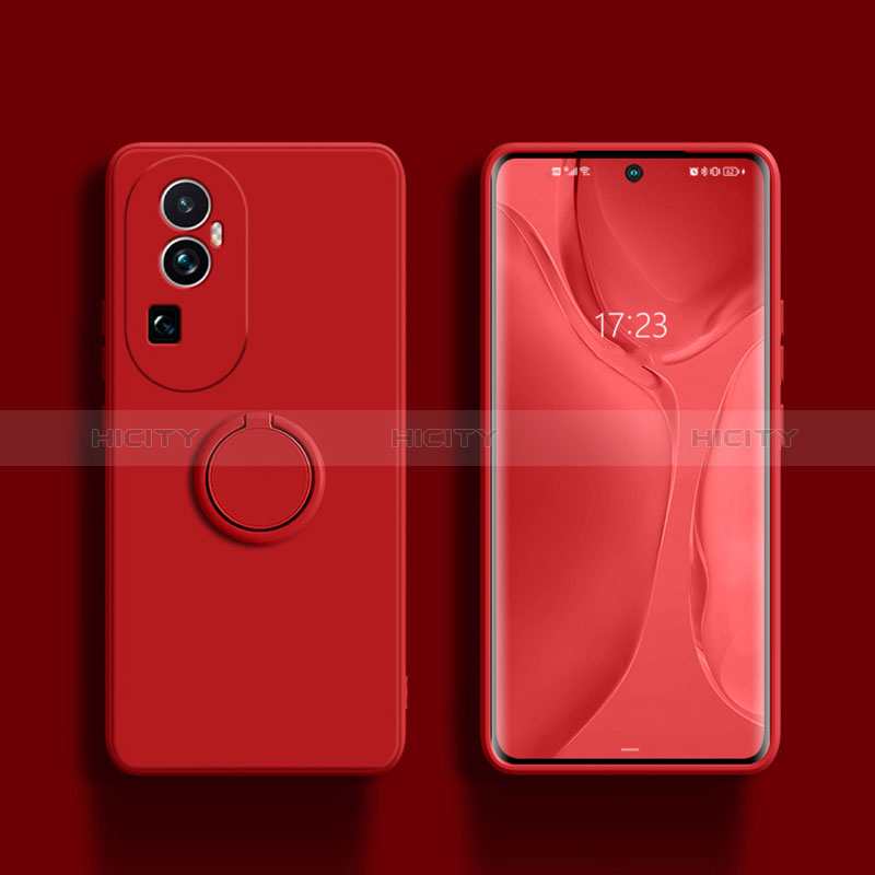 Funda Silicona Carcasa Ultrafina Goma con Magnetico Anillo de dedo Soporte S01 para Oppo Reno10 Pro+ Plus 5G Rojo