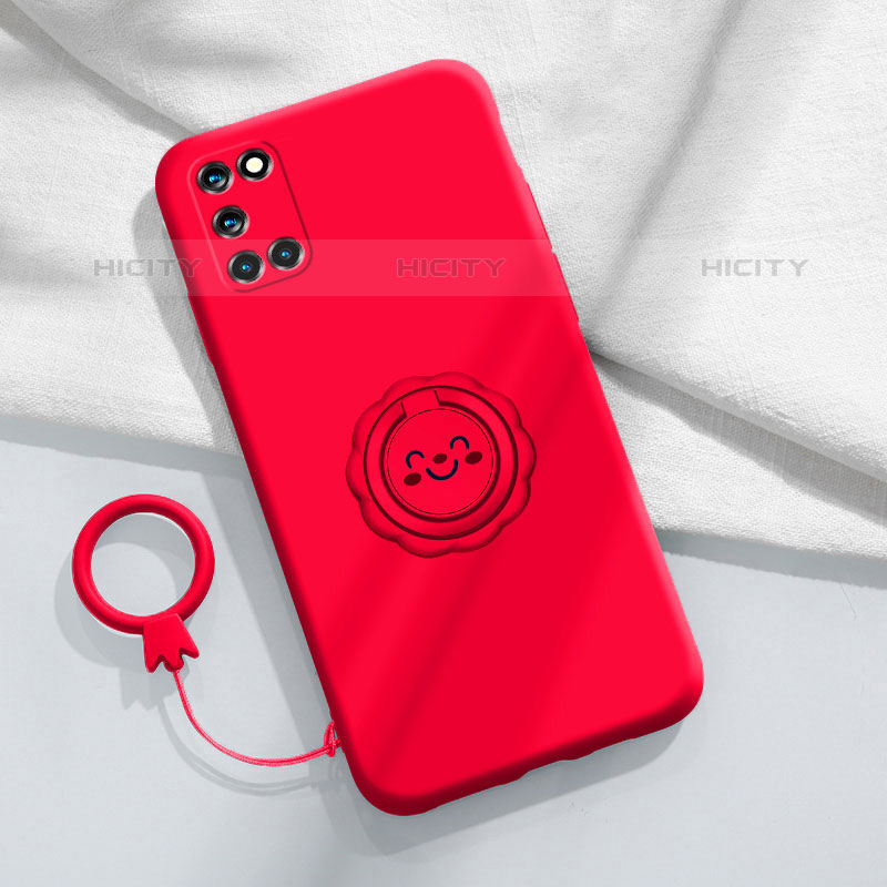 Funda Silicona Carcasa Ultrafina Goma con Magnetico Anillo de dedo Soporte S01 para Oppo Reno6 Pro+ Plus 5G Rojo