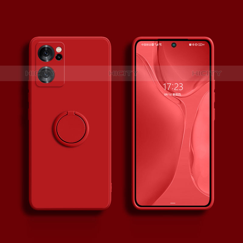 Funda Silicona Carcasa Ultrafina Goma con Magnetico Anillo de dedo Soporte S01 para Oppo Reno7 SE 5G Rojo