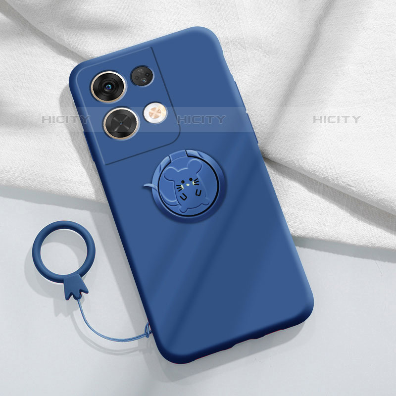 Funda Silicona Carcasa Ultrafina Goma con Magnetico Anillo de dedo Soporte S01 para Oppo Reno8 5G Azul