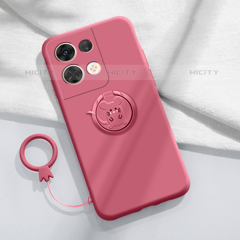 Funda Silicona Carcasa Ultrafina Goma con Magnetico Anillo de dedo Soporte S01 para Oppo Reno8 Pro 5G Rosa Roja