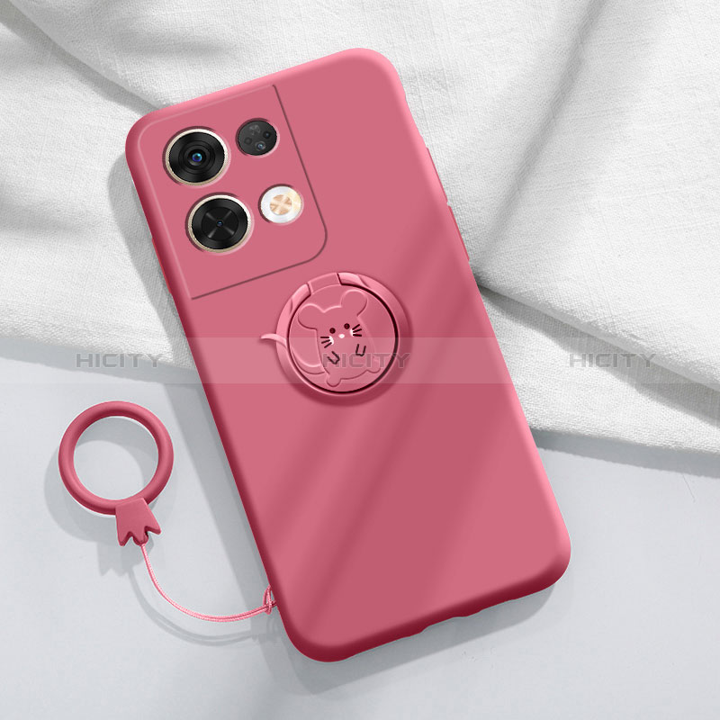 Funda Silicona Carcasa Ultrafina Goma con Magnetico Anillo de dedo Soporte S01 para Oppo Reno9 Pro+ Plus 5G Rosa Roja